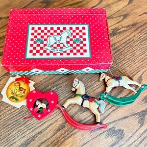 Vintage Rocking Horse Christmas Ornament Set & Pencil box